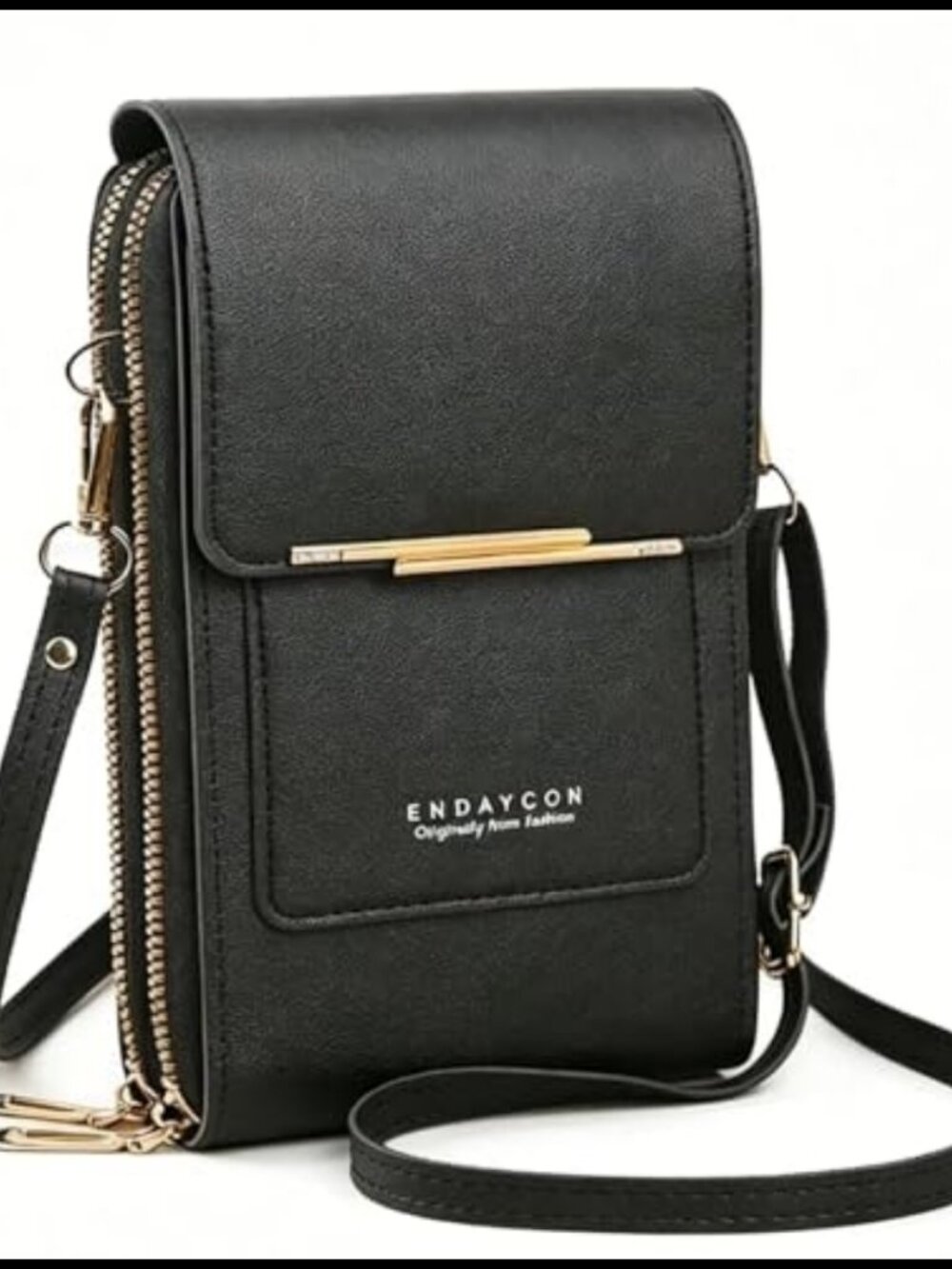 PU Leather Touchscreen Crossbody Phone Bag See-Through Window Dual Zipper Card